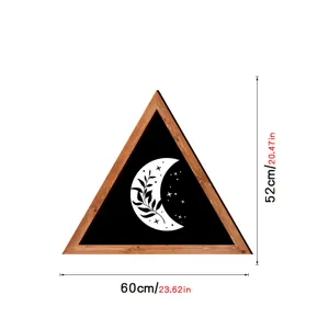 Nordic triangular wooden framed wall art with moon and botanical design 60x52cm decor.