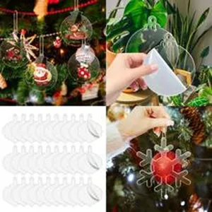 Clear acrylic Christmas ornament details, DIY blank baubles and snowflake shapes for decor.