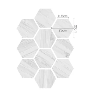 3D Hexagon Wood Grain Self-Adhesive Floor Tiles Anti-Slip Peel and Stick Wall Sticker