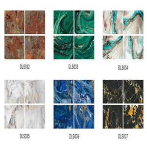 Vue détaillée d'autocollants de carrelage en marbre avec divers motifs texturés.