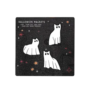 Halloween wooden magnetic cat fridge sticker, cute ghost cat design kitchen festival decor.