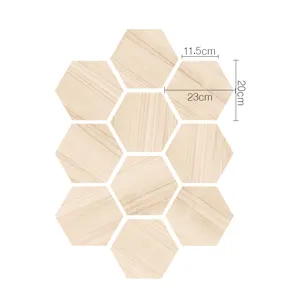 Hexagonal wood grain floor tile stickers, self-adhesive waterproof non-slip decor 23cm