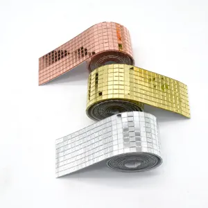Rouleaux de carreaux de mosaïque en verre adhésifs, bandes de miroir réfléchissantes pour mur