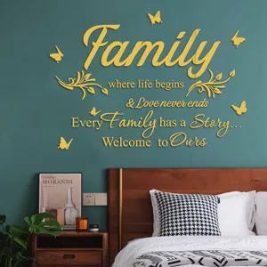 English Butterfly Acrylic Mirror Wall Sticker Bedroom Living Room Decor Background