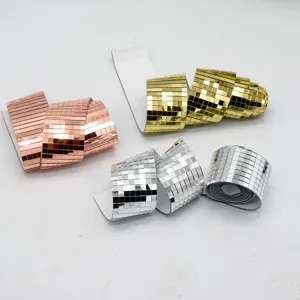Rouleaux d'autocollants mosaïque de miroir en verre, bandes murales réfléchissantes DIY.