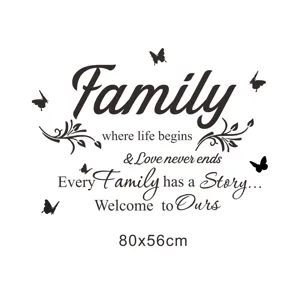 Family wall sticker with butterflies quote art decal for living room bedroom home decor 80x56cm