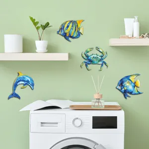 Metal ocean wall art decor featuring dolphin fish and crab for home decoration details