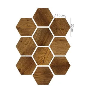 Hexagonal wood grain self-adhesive floor tile stickers, anti-slip waterproof laminate.