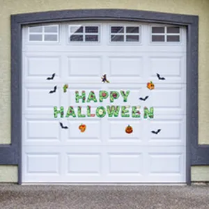 Halloween garage door decoration stickers with pumpkin and bat patterns for holiday party.