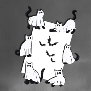 Halloween wooden magnetic fridge stickers cute ghost cat and bat kitchen decorations.