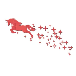 Red acrylic mirror unicorn wall sticker DIY home decor for children room wall art decor