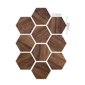 Hexagonal wood grain self-adhesive floor tile stickers, anti-slip laminate wall decor.
