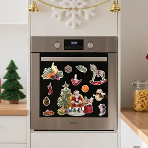 Christmas magnetic stickers for fridge dishwasher holiday decor, festive Santa snowman design.