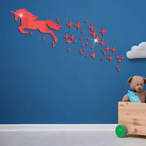 Unicorn acrylic mirror wall sticker DIY removable mirror decals for kids bedroom decor.