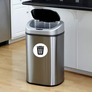 Pattumiera da cucina automatica in acciaio inossidabile con adesivo di riciclaggio, cestino moderno.