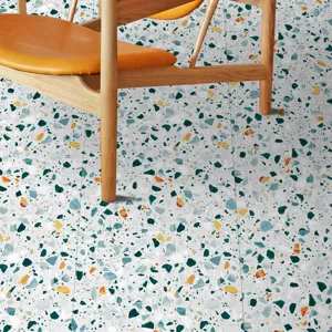 Terrazzo floor stickers self-adhesive tile marble anti-slip film decor for home renovation.