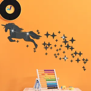 Unicorn mirror acrylic wall sticker detail view, ideal for children's room decoration.