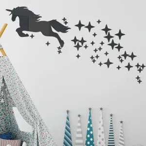 Unicorn DIY mirror acrylic wall sticker for kids room decor, self-adhesive wall art.