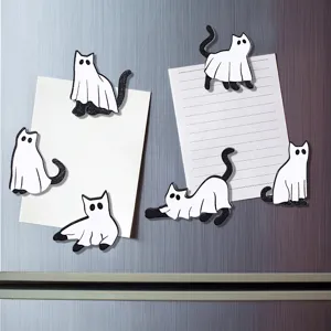 Cute ghost cat fridge magnets set, funny black and white wooden magnetic decor for kitchen.
