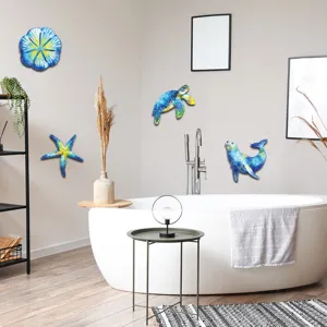 Metal ocean wall art decor featuring sea turtle starfish and marine creatures for home.