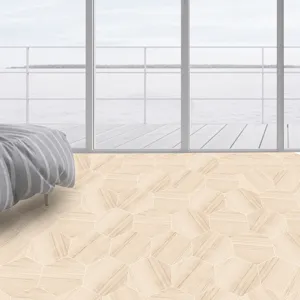 Hexagonal wood grain self-adhesive floor tile anti-slip laminate sticker for home interior decoration