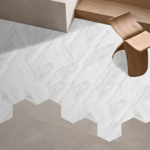 3D hexagonal wood-grain self-adhesive floor sticker, waterproof non-slip decorative floor tile.