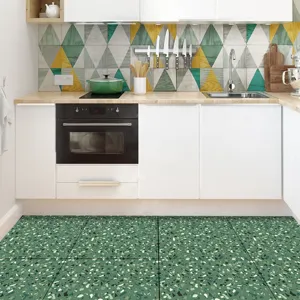 Green terrazzo floor sticker self adhesive waterproof vinyl tile flooring for kitchen decor
