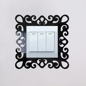 Acrylic mirror switch sticker detail shot, black decorative wall sticker for home decor.