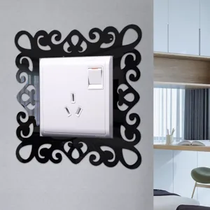 Acrylic mirror switch wall sticker, decorative black hollow frame for socket plate.