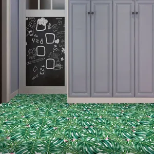 Adhesivos para azulejos de suelo hexagonales 3D autoadesivos, diseño de hojas tropicales.