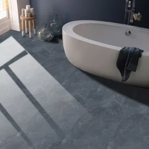 Autocollant de carrelage en marbre gris fonce avec finition cristal epaissie bain.