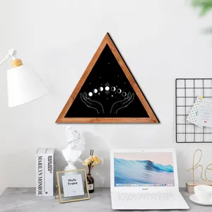Nordic triangular wooden frame wall art featuring moon phase geometric design for home decor.