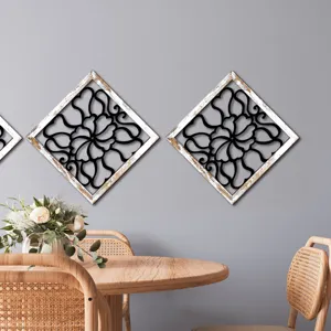 Wooden wall decor diamond hollow floral art hanging plaque for home living room bedroom