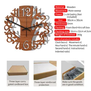 Μοντένιο ξύλινο ρολόι τοίχου δέντρο 30x30cm αθόρυβος μηχανισμός για διακόσμηση σπιτιού