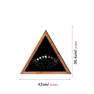 Wooden framed triangle wall art with moon phase design, perfect home decor for living room.