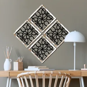Wooden Hollow Wall Decor Set of 4 Geometric Floral Wood Art for Living Room Bedroom