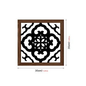 Wooden hollow wall art decor square black white floral lattice print 30x30cm home ornament