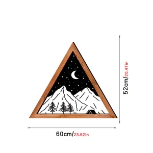 Nordic triangular wooden wall art with mountain night scene pattern for home decor.