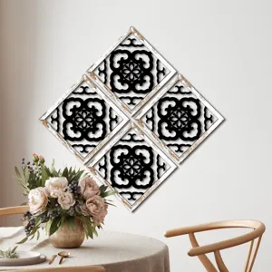 Wooden wall art panel set, diamond cutout wood grain hanging decor for living room.