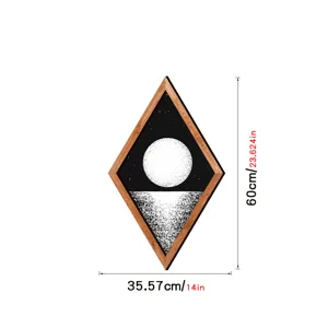 Wooden framed diamond wall art with moon design, modern minimalist decor for living room bedroom 35.57x60cm