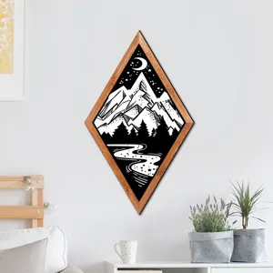 Nordic geometric diamond wooden framed wall art decor for modern living room bedroom