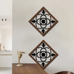 Wooden hollow wall decor detail scene, diamond shaped wood grain mural for living room.