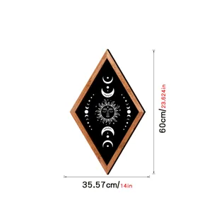 Nordic boho diamond wooden framed wall art celestial sun moon decor phase size 60cm
