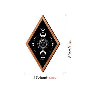 Nordic wooden framed diamond wall art with celestial sun and moon phases boho home decor