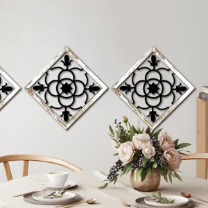 Wooden cutout wall decor geometric diamond mural for living room bedroom home decoration
