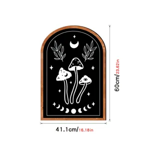 Bohemian wooden framed wall art with mystical mushroom and moon design for home decor 60cm