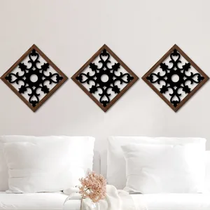 Wooden hollow wall art, diamond shaped hanging decorative painting for living room bedroom home.