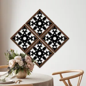 Wooden hollow wall decor with UV printed wood grain pattern, ideal for living room.