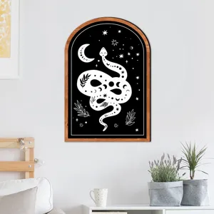 Nordic wooden framed wall art arch boho snake moon canvas painting for living room decor