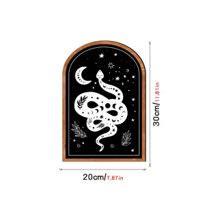 Wooden framed wall art with celestial snake design, minimalist Nordic decor piece 20x30cm.